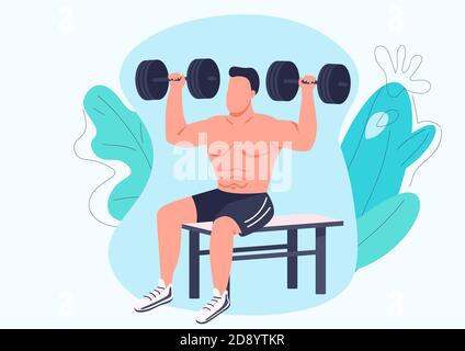 Man working out with dumbbells flat color vector faceless character Stock Vector