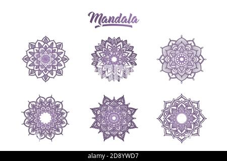 Hand drawn set of different mandalas with lettering in vector Stock Photo