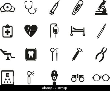 Medical Equipment Icons Black & White Set Big Stock Vector