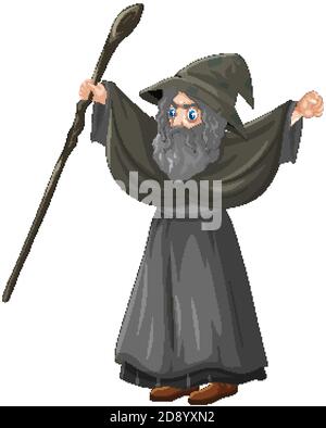 Old wisard holding staff illustration Stock Vector