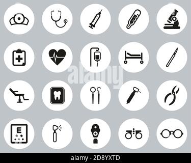 Medical Equipment Icons Black & White Flat Design Circle Set Big Stock Vector