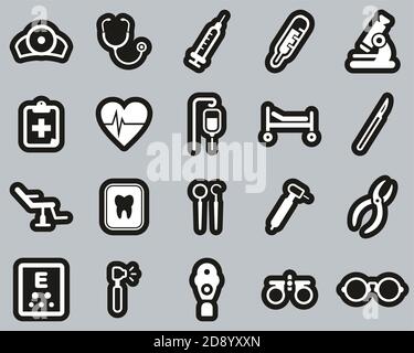 Medical Equipment Icons White On Black Sticker Set Big Stock Vector
