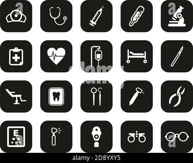 Medical Equipment Icons White On Black Flat Design Set Big Stock Vector