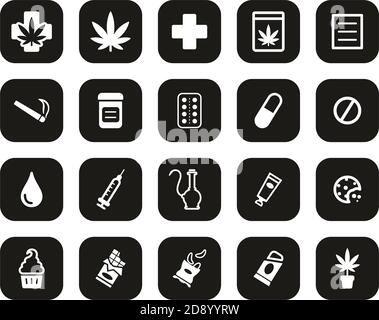 Medical Marijuana Icons White On Black Flat Design Set Big Stock Vector