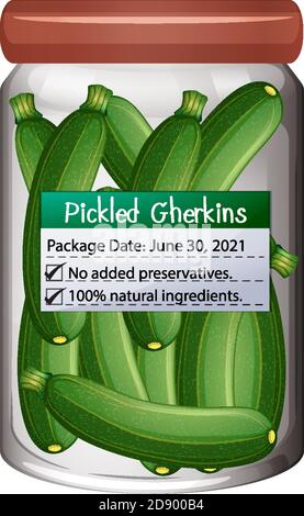 Food in glass jar pickled gherkins in cartoon style isolated illustration Stock Vector