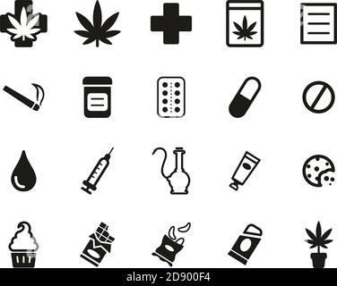Medical Marijuana Icons Black & White Set Big Stock Vector