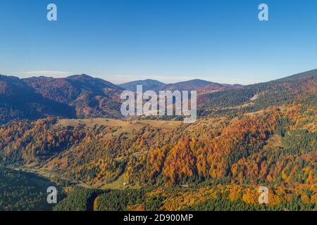 Silhouette of mountains in the early autumn morning. Beautiful nature landscape. Carpathian mountains. Ukraine Stock Photo