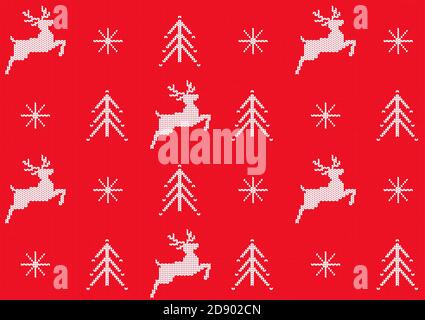 Red seamless knitted pattern. A Christmas background Stock Vector