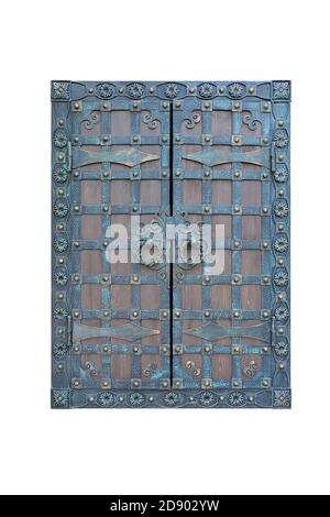 Iron medieval shutters on white isolated background Stock Photo