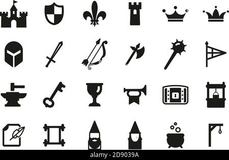 Medieval Castle Icons Black & White Set Big Stock Vector