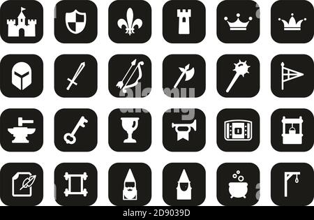 Medieval Castle Icons White On Black Flat Design Set Big Stock Vector