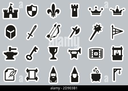 Medieval Castle Icons Black & White Sticker Set Big Stock Vector