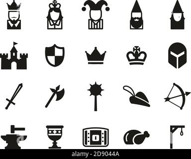Medieval Time & Culture Icons Black & White Set Big Stock Vector
