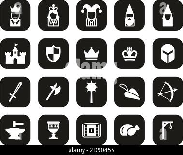 Medieval Time & Culture Icons White On Black Flat Design Set Big Stock Vector