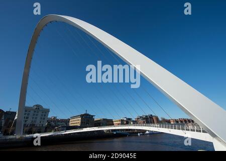 Gateshead Millennium Bridge spanning the River Tyne in North East England.