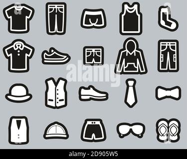 Men´s Clothing & Accessories Icons White On Black Sticker Set Big Stock Vector