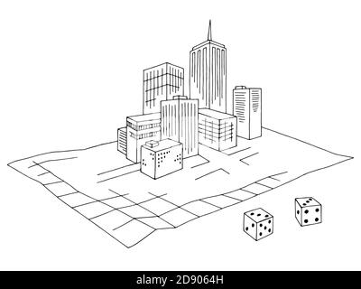 Table game city map graphic black white isolated sketch illustration vector Stock Vector