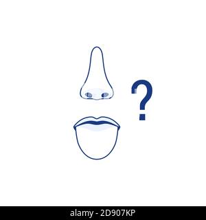 Protruding tongue mouth nose isolated line icons. Stock Vector
