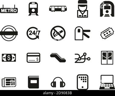 Metro Or Subway Icons Black & White Set Big Stock Vector