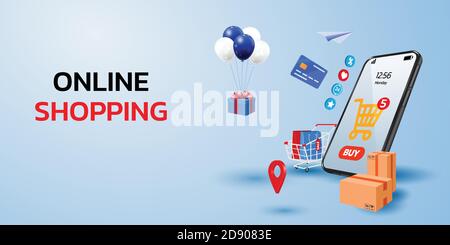 Online shopping on social media mobile applications or websites concepts. Stock Vector