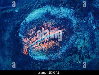 Multicolored rusty metal background. Iron background covered with rust and multicolored paint Stock Photo
