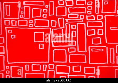 Red paper and white geometric figure square background and texture close-up, paper background Stock Photo