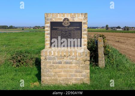 48th Highlanders of Canada - Second Battle of Ypres - Gravenstafel Ridge First World War commemorative plaque and memorial in Zonnebeke, Belgium Stock Photo