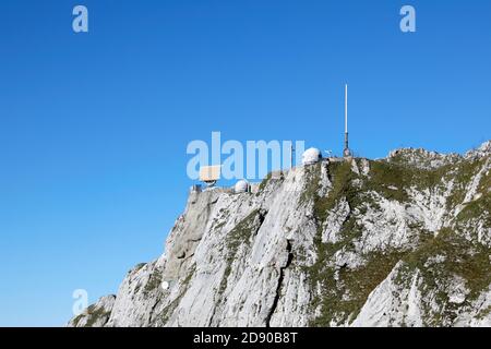 Radar station on Mount Pilatus in the swiss alps, Switzerland Stock Photo