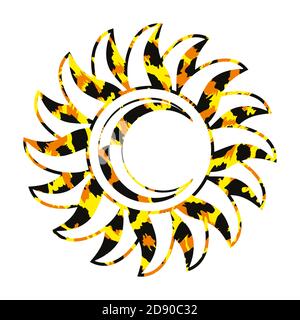 Vector illustration of a sun with a moon with animal print texture isolated on white. Solar symbol for t-shirt Stock Vector