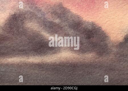 Abstract art background dark brown and pink colors. Watercolor painting on canvas with soft gray gradient. Fragment of artwork on paper with coral pat Stock Photo