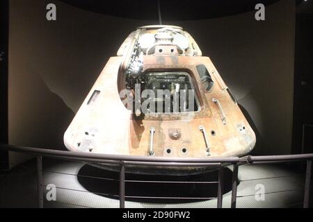 The Apollo 14 command module spacecraft, flown to the moon in 1971, displayed at the Visitor Complex at NASA's Kennedy Space Center, Florida. - Image Stock Photo