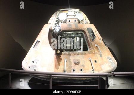 The Apollo 14 command module spacecraft, flown to the moon in 1971, displayed at the Visitor Complex at NASA's Kennedy Space Center, Florida. - Image Stock Photo