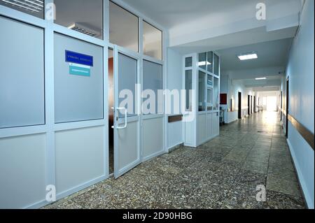 Corridor of the surgical unit and doors to a doctor’s lounge Stock Photo