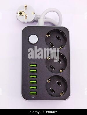 Socket with USB Port on white background for charging phones and electronic devices Stock Photo