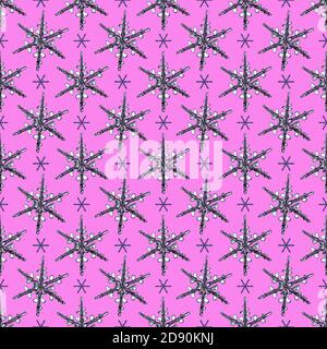 Christmas Seamless pattern with big and small snowflakes on a pink background Stock Photo