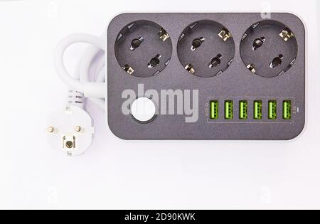 Socket with USB Port on white background for charging phones and electronic devices Stock Photo