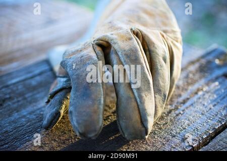 the glove on the table Stock Photo