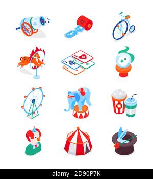 Amusement park - modern colorful isometric icons set Stock Vector