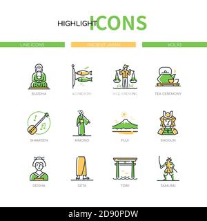 Ancient Japan - modern line design style icons set Stock Vector