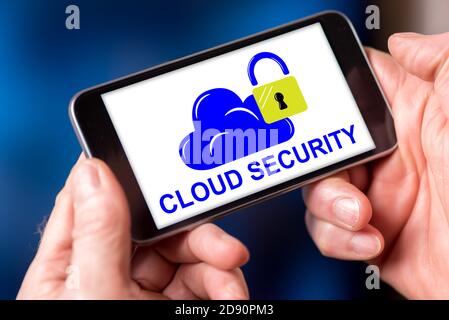 Smartphone screen displaying a cloud security concept Stock Photo
