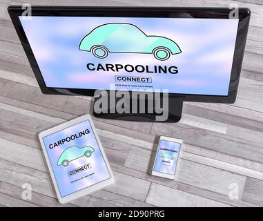 Carpooling concept shown on different information technology devices Stock Photo