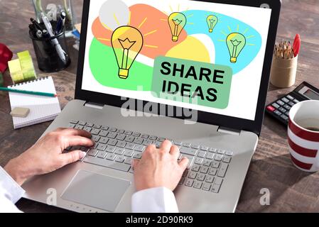 Share ideas concept shown on a laptop screen Stock Photo