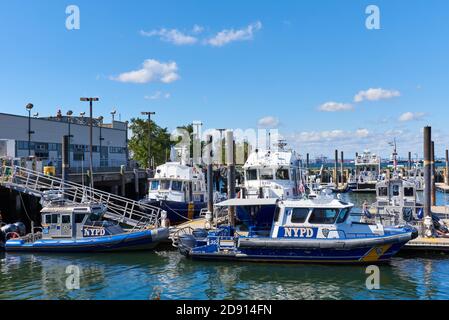 In Sunset Park, Brooklyn, is the headquarters of NYPD Harbor unit and the marina for the boats. Stock Photo