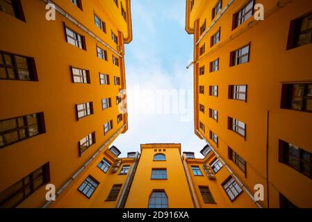 Traditional courtyard or court yard well in Saint-Petersburg, Russia Stock Photo