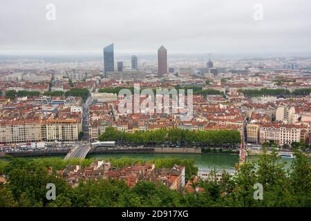 Lyon, France - August 19, 2019. Outlook onto the city of Lyon seen from Esplanade de Fourviere, France Stock Photo