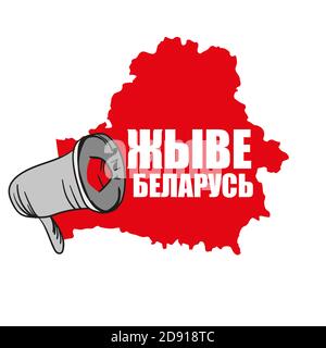 Text in Belarusian - Long live Belarus. Protests in Belarus after the 2020 presidential elections. Raised speaker shout. Vector illustration Stock Vector