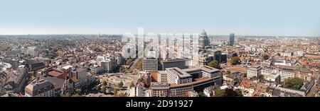 BRUSSELS, BELGIUM - May 14, 2019: Roofs and streets of Brussels. Panoramic aerial view on the streets of Brussels, Belgium. Beautiful view of capital Stock Photo