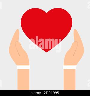 Two hands with heart sign. Love, romantic relationship concept. Isolated vector illustration flat style. Stock Vector