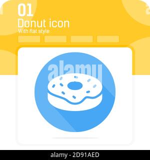 Donut premiun icon with flat long shadow style isolated on white background. Vector illustration doughnut sign symbol icon for web design, ui, ux Stock Vector