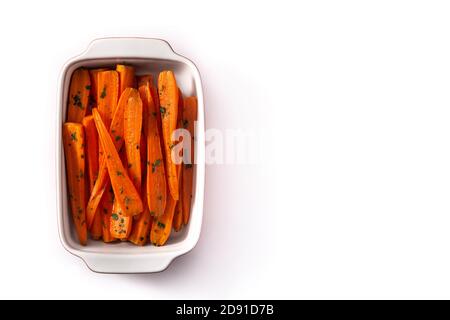 Honey glazed carrots isolated on white background Stock Photo